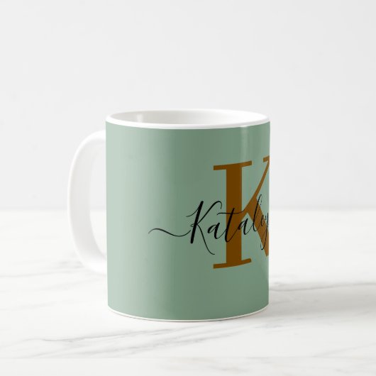Personalized Black Monogram Coffee Mug with Name コーヒーマグカップ (正面左)