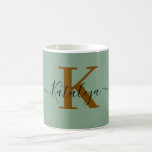 Personalized Black Monogram Coffee Mug with Name コーヒーマグカップ<br><div class="desc">This black monogram mug features a bold, oversized initial paired with a beautifully superimposed name, creating a refined layered design that feels both modern and timeless. The contrast between the large initial and the personalized name adds depth and sophistication, making every sip feel a little more special. Set against a...</div>