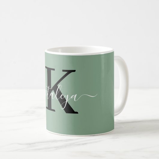 Personalized Black Monogram Coffee Mug with Name コーヒーマグカップ (正面右)