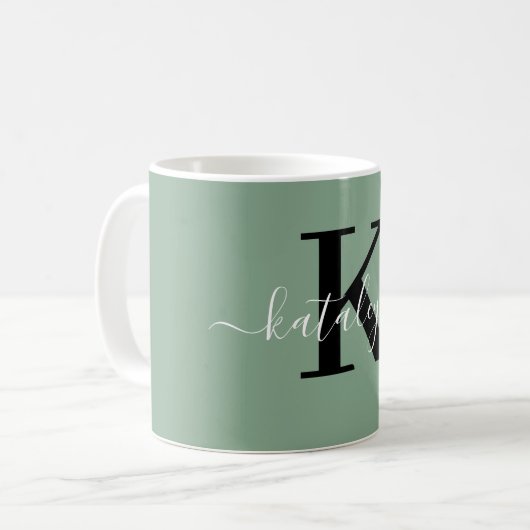 Personalized Black Monogram Coffee Mug with Name コーヒーマグカップ (正面左)