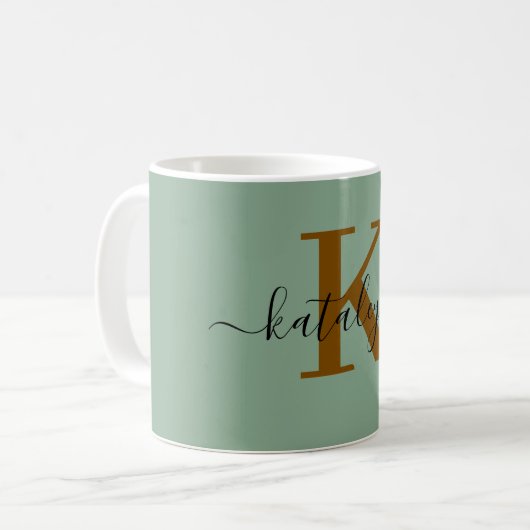 Personalized Black Monogram Coffee Mug with Name コーヒーマグカップ (正面左)