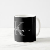 Personalized Black Monogram Coffee Mug with Name コーヒーマグカップ (正面右)