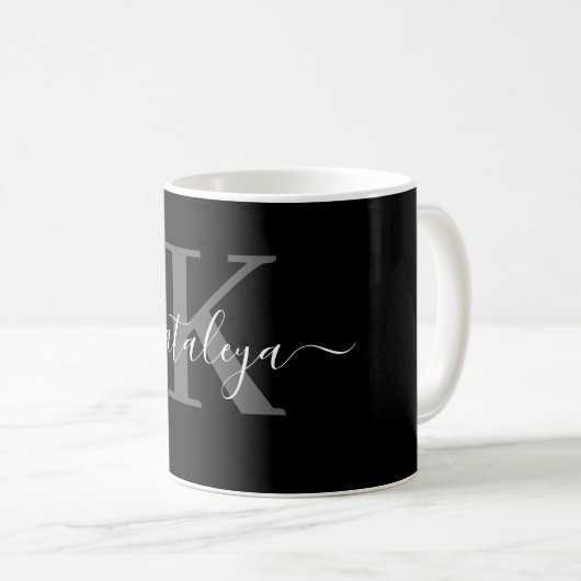 Personalized Black Monogram Coffee Mug with Name コーヒーマグカップ (正面右)