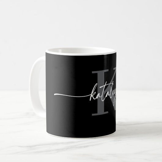 Personalized Black Monogram Coffee Mug with Name コーヒーマグカップ (正面左)