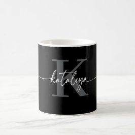 Personalized Black Monogram Coffee Mug with Name コーヒーマグカップ