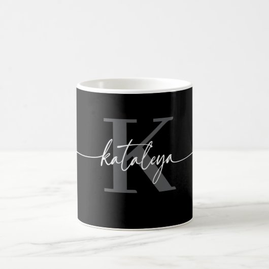 Personalized Black Monogram Coffee Mug with Name コーヒーマグカップ (中央)
