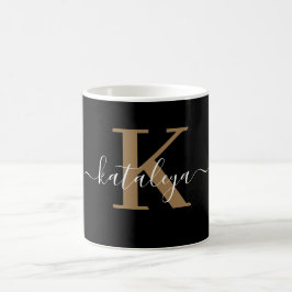 Personalized Black Monogram Coffee Mug with Name コーヒーマグカップ