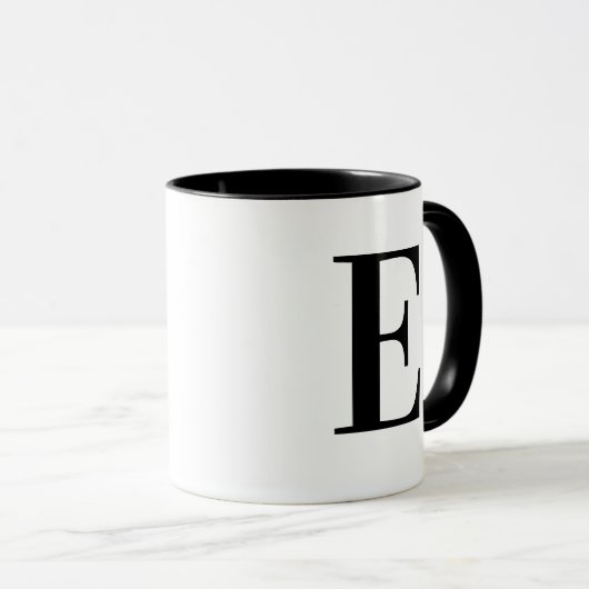 Personalized Black Monogram Letter E マグカップ (正面右)