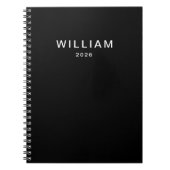 Personalized Black & Monogram Name| Elegant Custom ノートブック (正面)