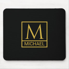 Personalized Black Mouse Pad with Initial & Name マウスパッド