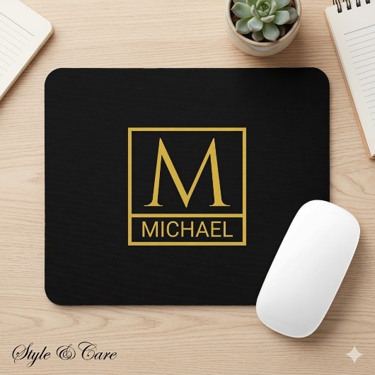 Personalized Black Mouse Pad with Initial & Name マウスパッド