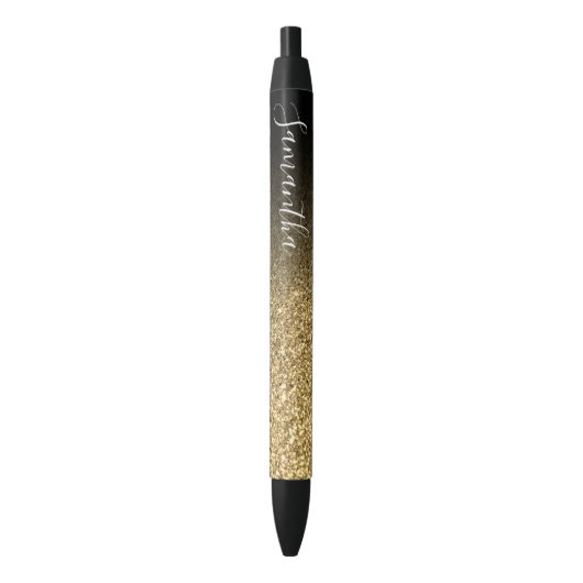 Personalized Black Ombre Faux Gold Glitter 黒ボールペン (正面縦)