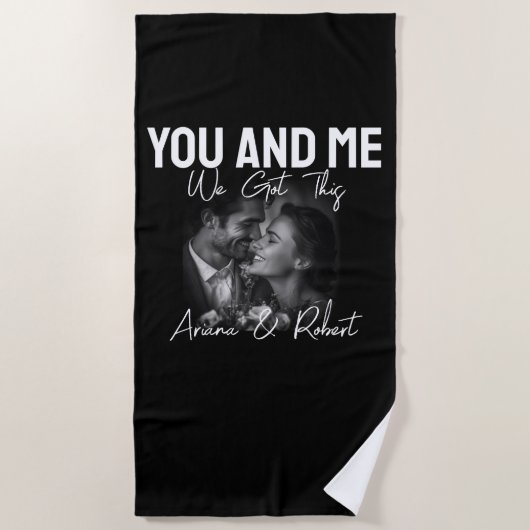 Personalized Black Photo Couple You and Me ビーチタオル (正面)
