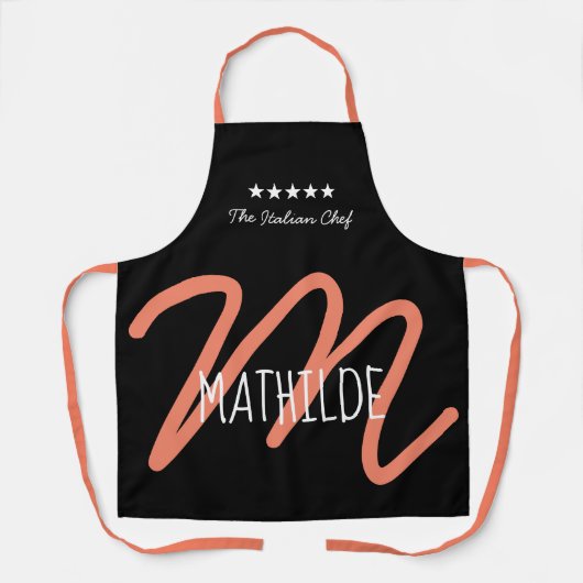 Personalized Black Pink Modern Script Monogram エプロン (正面)