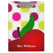 Personalized Black Polka Dot Red Apple Teacher Cli クリップボード (正面)