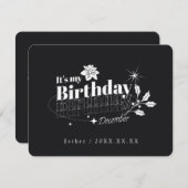 Personalized Black Quote Floral December Birthday 招待状 (正面/裏面)
