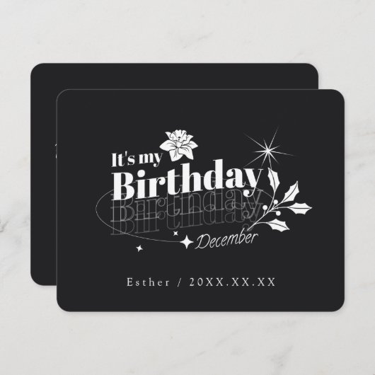 Personalized Black Quote Floral December Birthday 招待状 (正面/裏面)