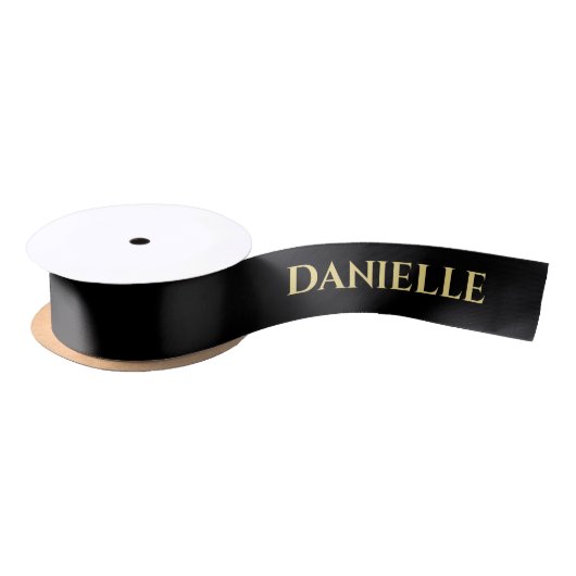 Personalized Black Ribbon with Gold Name Text サテンリボン (リール)