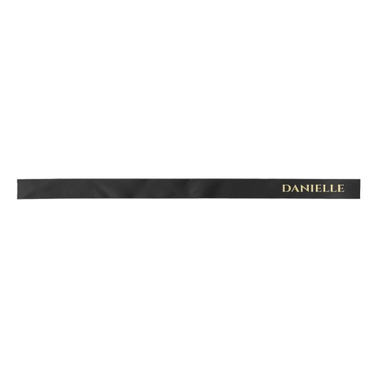 Personalized Black Ribbon with Gold Name Text サテンリボン (正面)