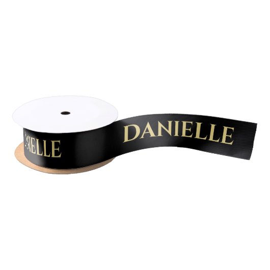 Personalized Black Ribbon with Gold Name Text サテンリボン (リール)