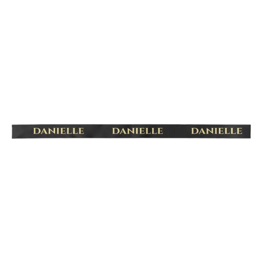 Personalized Black Ribbon with Gold Name Text サテンリボン (正面)
