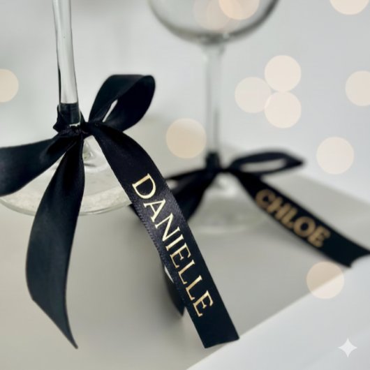 Personalized Black Ribbon with Gold Name Text サテンリボン