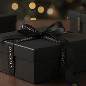 Personalized Black Ribbon with Gold Name Text サテンリボン