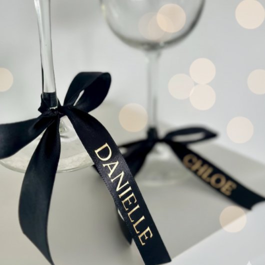 Personalized Black Ribbon with Gold Name Text サテンリボン