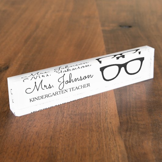 Personalized black school teacher glasses デスクネームプレート (側面)