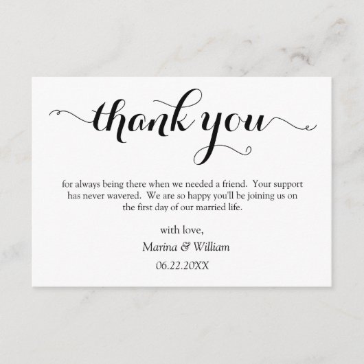 Personalized Black Script Wedding thank you エンクロージャーカード (正面)