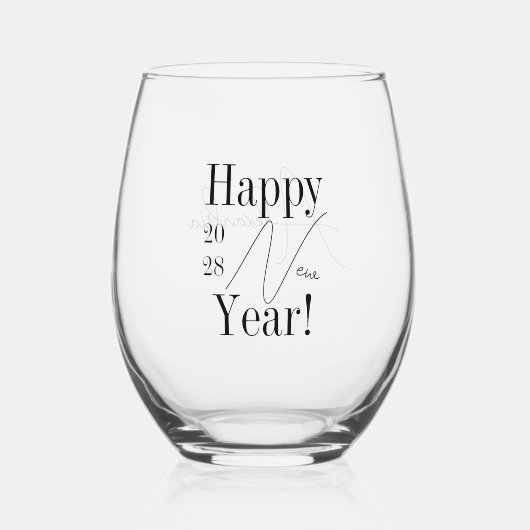 Personalized Black Typography New Year's Eve Party ステムなしワイングラス (正面)