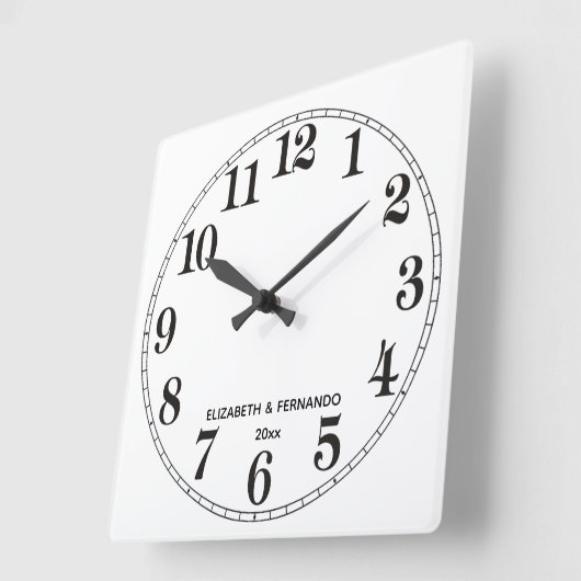 Personalized Black & White スクエア壁時計 (傾斜)