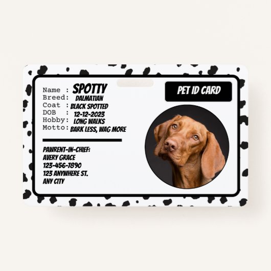 Personalized Black White Modern Dog Photo ID Badge バッジ (正面)
