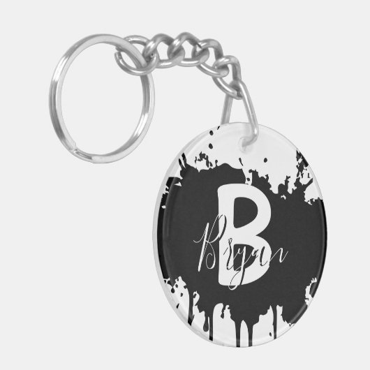 Personalized Black & White Monogram Acrylic Keycha キーホルダー (正面左)
