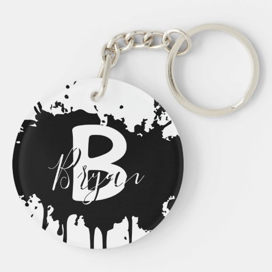 Personalized Black & White Monogram Acrylic Keycha キーホルダー (裏面)