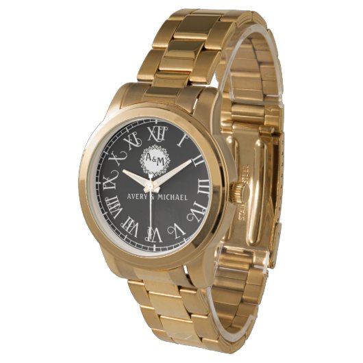 Personalized Black & White Monogram Couples 腕時計 (アングル)