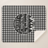 Personalized Black & White Plaid Merry Christmas シェルパブランケット (正面(横))