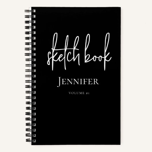 Personalized Black White Script Name Sketchbook ノートブック (正面)