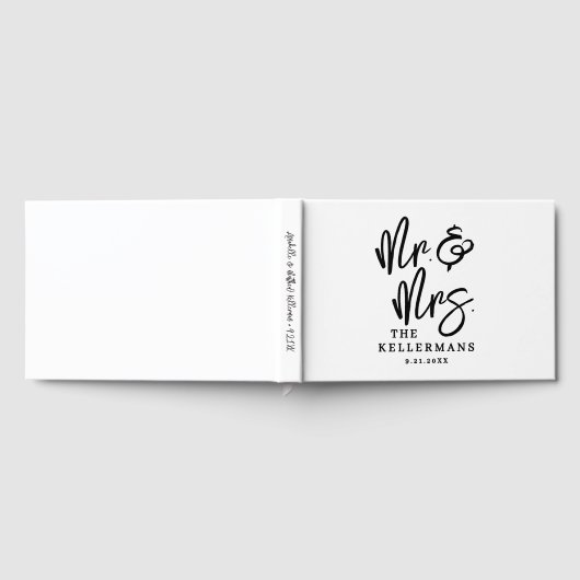 Personalized Black White Script Wedding ゲストブック (全面)