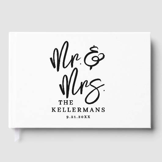 Personalized Black White Script Wedding ゲストブック (正面)