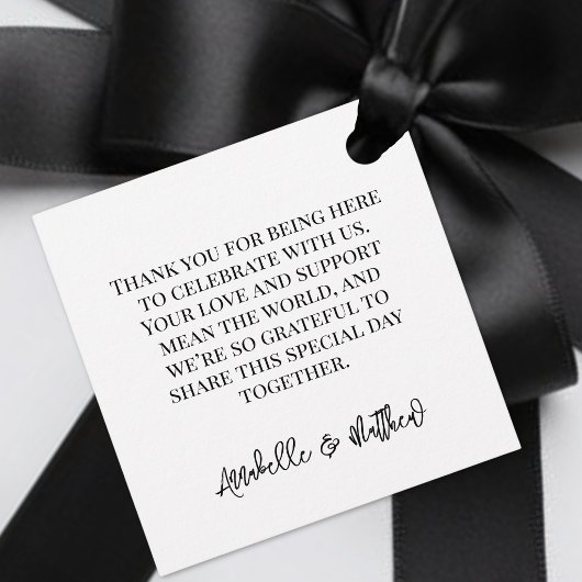 Personalized Black White Script Wedding フェイバータグ
