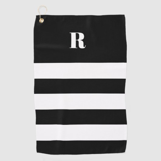 Personalized Black & White Striped   ゴルフタオル (正面)