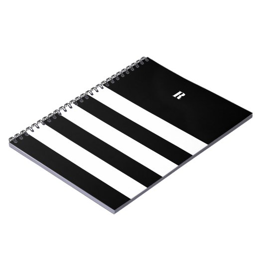 Personalized Black & White Striped   ノートブック (左側)