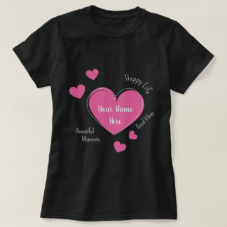 Personalized Black Women’s T-Shirt with Pink Heart Tシャツ
