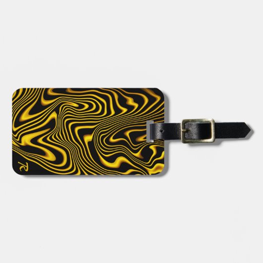 Personalized Black Yellow Gold Swirls Texture ラゲッジタグ (正面横)