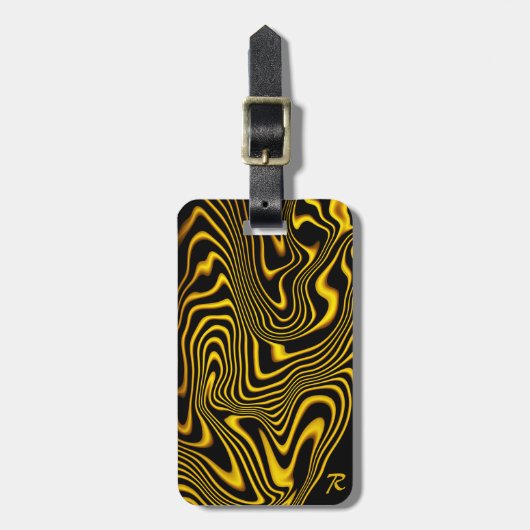Personalized Black Yellow Gold Swirls Texture ラゲッジタグ (正面縦)