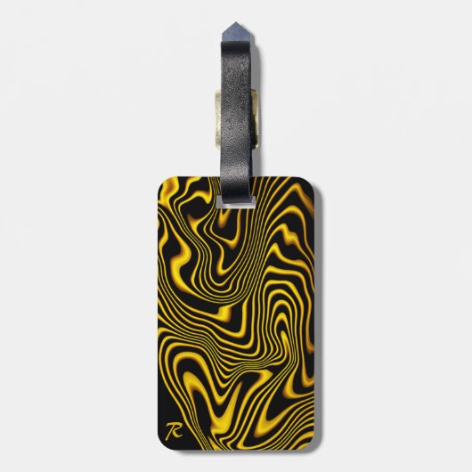 Personalized Black Yellow Gold Swirls Texture ラゲッジタグ (裏面縦)