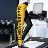 Personalized Black Yellow Orange Stripes Yoga Gift レギンス