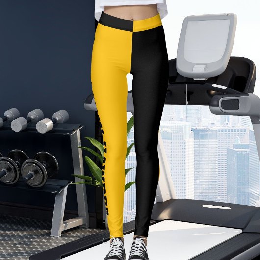 Personalized Black Yellow Orange Stripes Yoga Gift レギンス