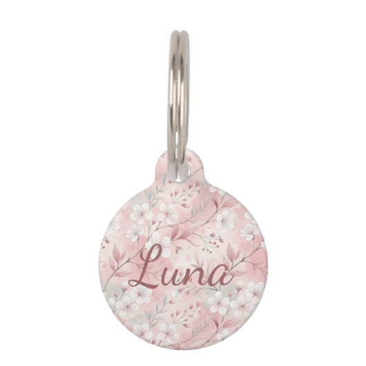 Personalized Bloom Sakura Pink Burgundy ペット　ネームタグ (正面)